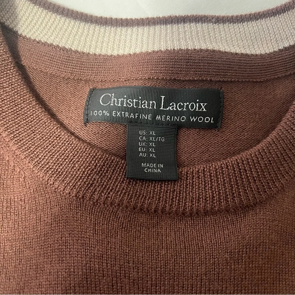 Christian Lacroix Men XL 100% Extra Fine Merino Wool Crewneck Sweater NWT Preppy